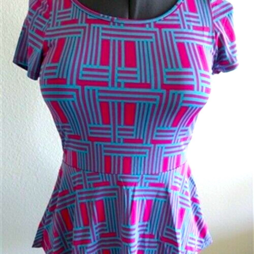 Jon & Anna Medium Peplum Demask Print Lightweight Summer Peasant Blouse